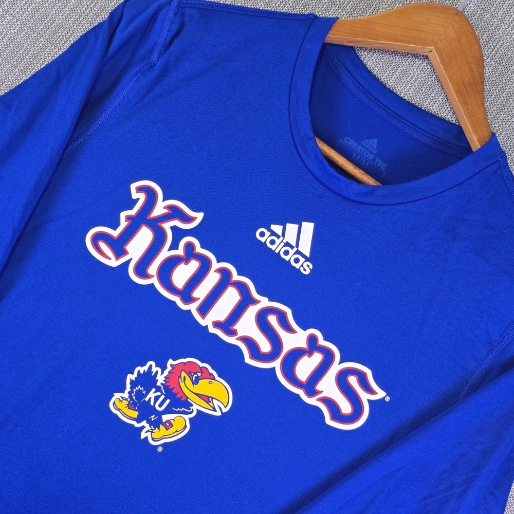Kansas Jayhawks KU Adidas Long Sleeve Shirt Mens M Blue Performance Creator Tee